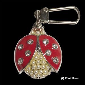 Red Ladybug Keychain Zipper Pull Purse Charm Backpack Pearl Crystal Enamel